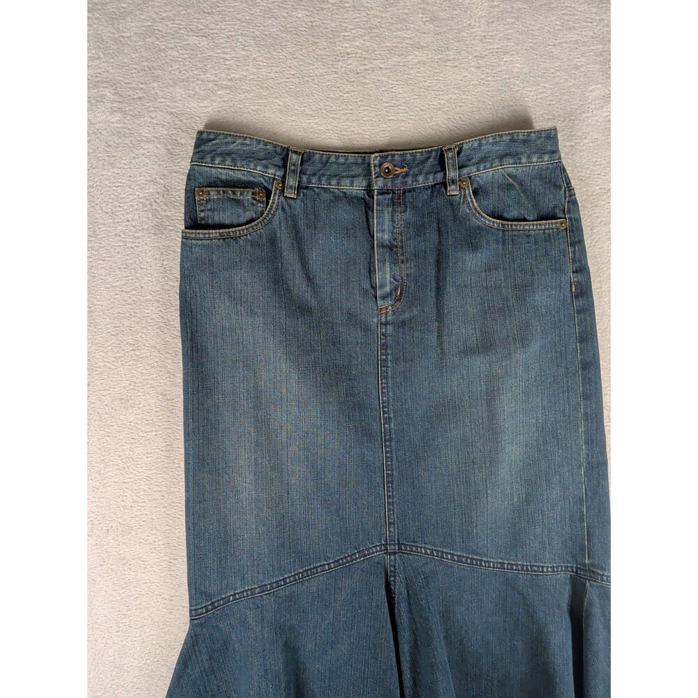 Lauren Jean Co. Ralph Lauren Denim Midi Skirt Womans 8 Vintage Y2K Trumpet - Picture 4 of 9
